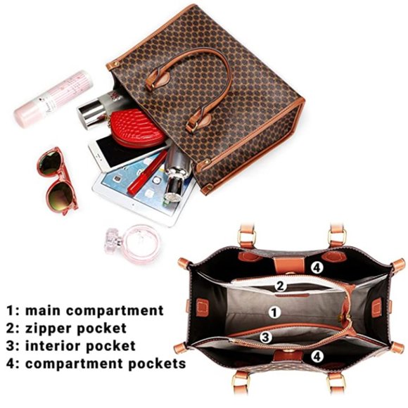 Women Satchel Handbag with Leather Top in Brown - Picture 4 of 5